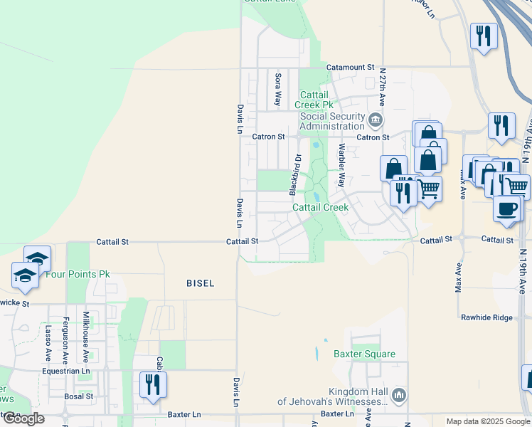 map of restaurants, bars, coffee shops, grocery stores, and more near 3183 Cattail Street in Bozeman