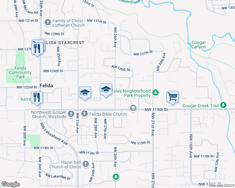 map of restaurants, bars, coffee shops, grocery stores, and more near 12209 Northwest 25th Court in Vancouver