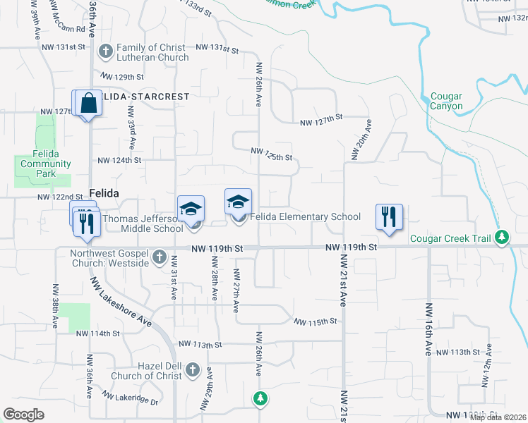 map of restaurants, bars, coffee shops, grocery stores, and more near 12209 Northwest 25th Court in Vancouver