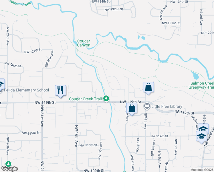 map of restaurants, bars, coffee shops, grocery stores, and more near 12114 Northwest 11th Avenue in Vancouver