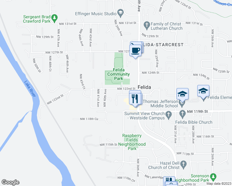 map of restaurants, bars, coffee shops, grocery stores, and more near 3900 Northwest 121st Street in Vancouver