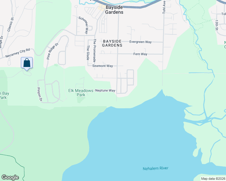 map of restaurants, bars, coffee shops, grocery stores, and more near 11090 Neptune Way in Nehalem