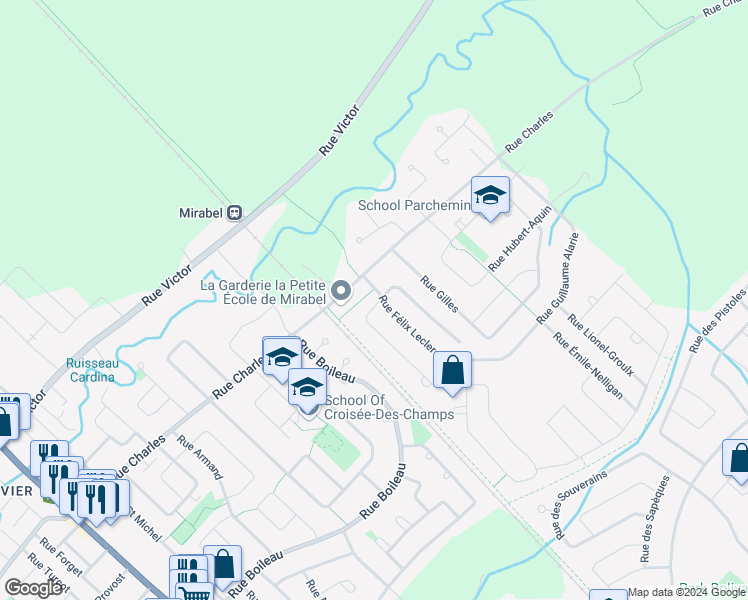 map of restaurants, bars, coffee shops, grocery stores, and more near 14100 Rue Anne Hébert in Mirabel
