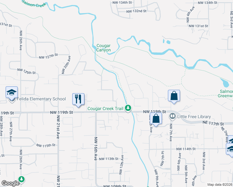 map of restaurants, bars, coffee shops, grocery stores, and more near 12109 Northwest 14th Avenue in Vancouver