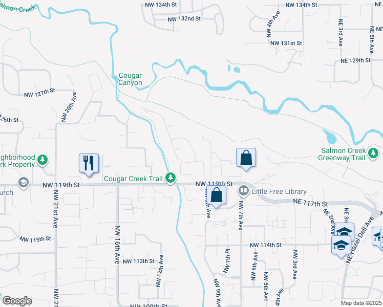 map of restaurants, bars, coffee shops, grocery stores, and more near 12106 Northwest 10th Avenue in Vancouver