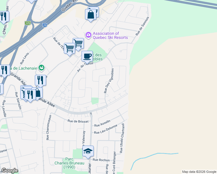 map of restaurants, bars, coffee shops, grocery stores, and more near 769 Rue Des Vignobles in Terrebonne