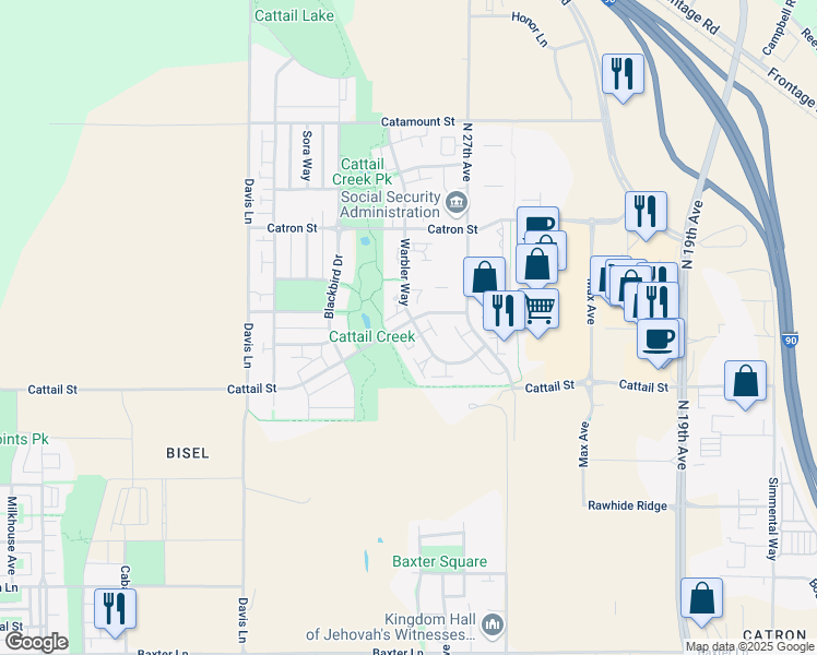 map of restaurants, bars, coffee shops, grocery stores, and more near 2821 Cattail Street in Bozeman