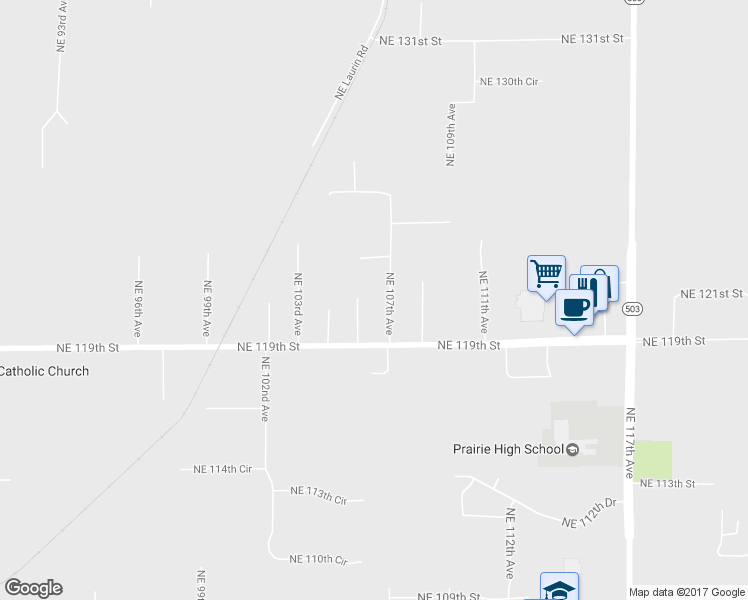 map of restaurants, bars, coffee shops, grocery stores, and more near 12111 Northeast 107th Avenue in Vancouver