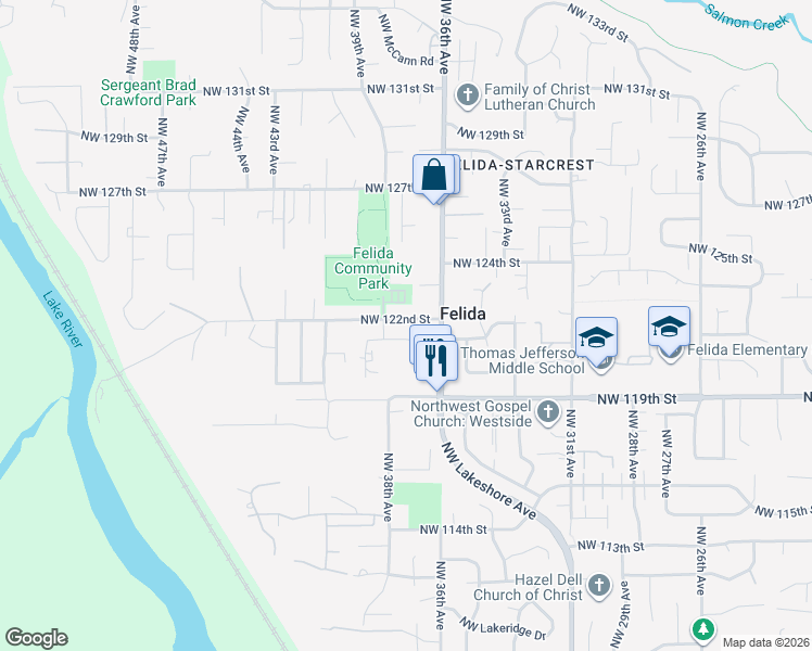 map of restaurants, bars, coffee shops, grocery stores, and more near 3620 Northwest 122nd Street in Vancouver