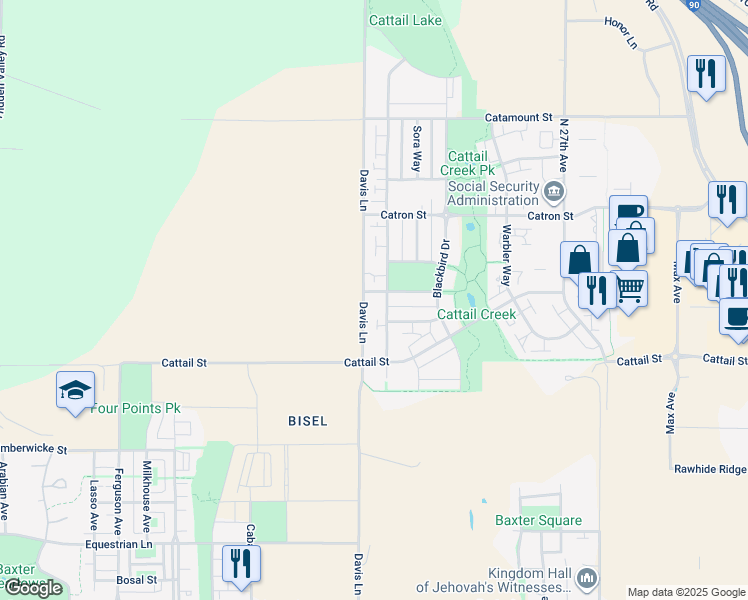 map of restaurants, bars, coffee shops, grocery stores, and more near 2875 Fen Way in Bozeman