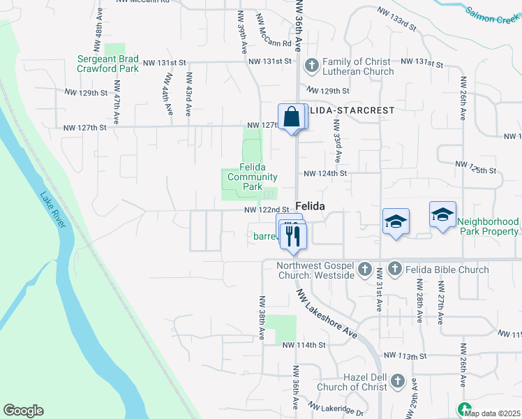 map of restaurants, bars, coffee shops, grocery stores, and more near 3798 Northwest 122nd Street in Vancouver