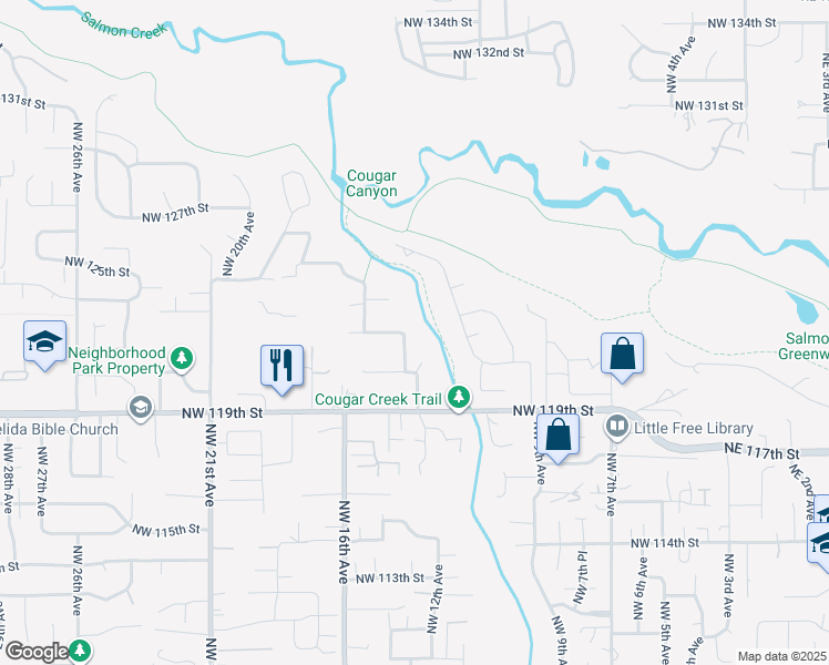 map of restaurants, bars, coffee shops, grocery stores, and more near 12109 Northwest 14th Avenue in Vancouver