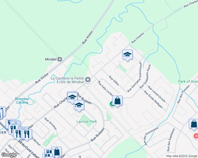 map of restaurants, bars, coffee shops, grocery stores, and more near 14195 Rue Félix Leclerc in Mirabel