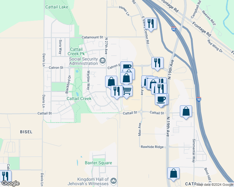 map of restaurants, bars, coffee shops, grocery stores, and more near 2968 North 27th Avenue in Bozeman