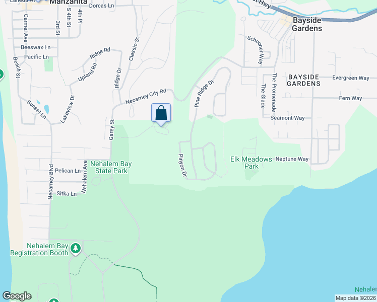 map of restaurants, bars, coffee shops, grocery stores, and more near 34570 Pinyon Drive in Nehalem