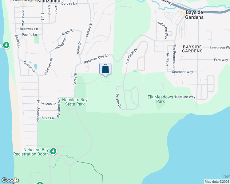 map of restaurants, bars, coffee shops, grocery stores, and more near 34570 Pinyon Drive in Nehalem