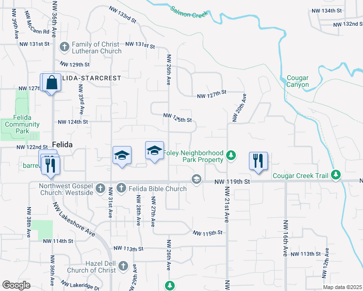 map of restaurants, bars, coffee shops, grocery stores, and more near 12209 Northwest 25th Court in Vancouver