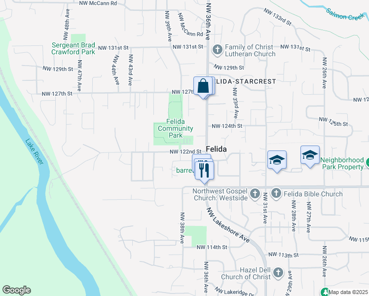 map of restaurants, bars, coffee shops, grocery stores, and more near 3798 Northwest 122nd Street in Vancouver