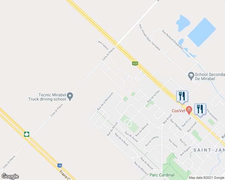 map of restaurants, bars, coffee shops, grocery stores, and more near 16787 Rue de la Mousson in Mirabel