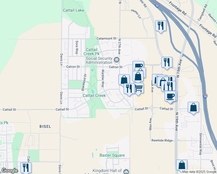map of restaurants, bars, coffee shops, grocery stores, and more near 2756 Marlyn Court in Bozeman