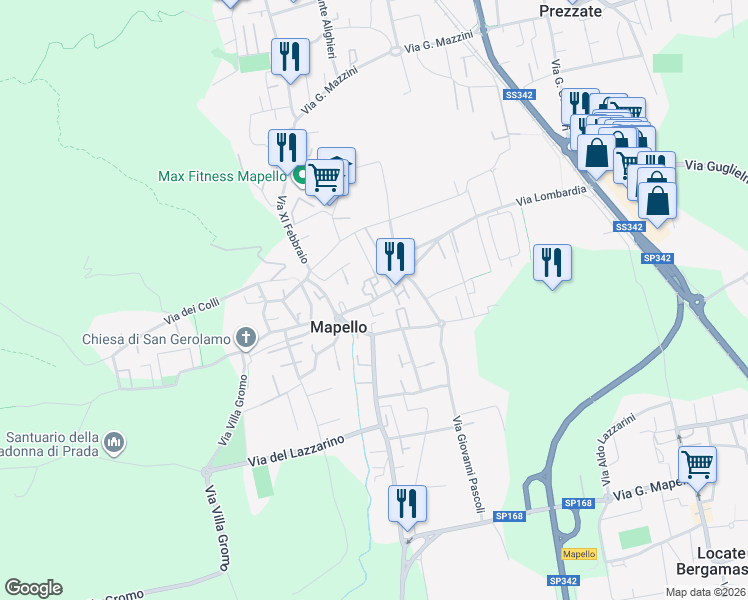 map of restaurants, bars, coffee shops, grocery stores, and more near 1 Via Antonio Taramelli in Mapello
