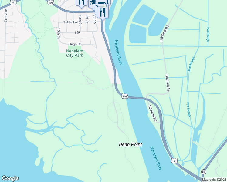 map of restaurants, bars, coffee shops, grocery stores, and more near Nehalem Point Drive in Nehalem