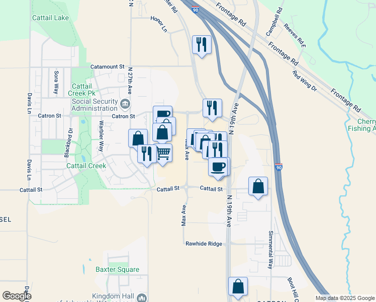 map of restaurants, bars, coffee shops, grocery stores, and more near 2975 Max Avenue in Bozeman