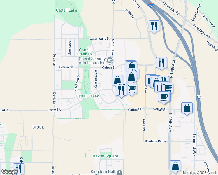 map of restaurants, bars, coffee shops, grocery stores, and more near 3045 North 27th Avenue in Bozeman