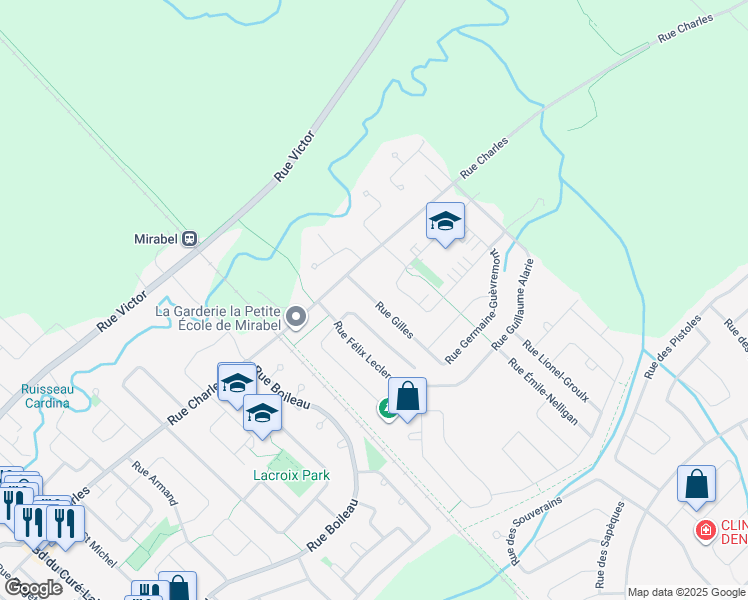 map of restaurants, bars, coffee shops, grocery stores, and more near 14200 Rue Gilles in Mirabel