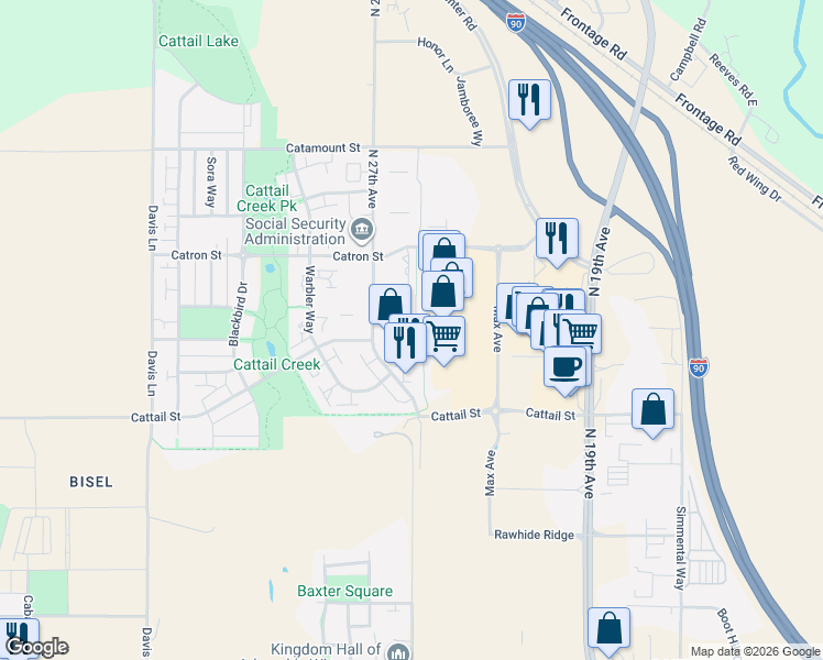 map of restaurants, bars, coffee shops, grocery stores, and more near 2968 North 27th Avenue in Bozeman