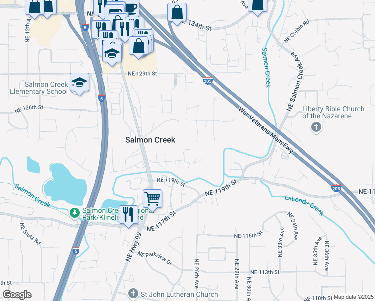 map of restaurants, bars, coffee shops, grocery stores, and more near 2414 Northeast 121st Street in Vancouver