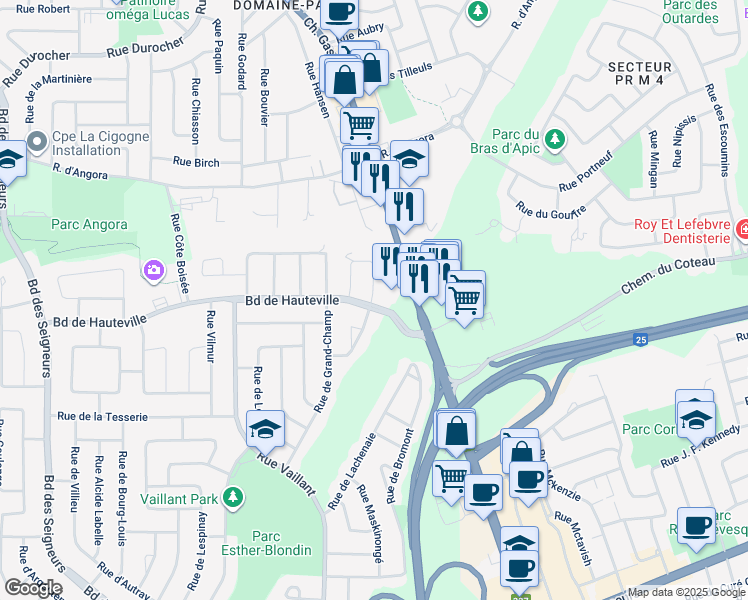 map of restaurants, bars, coffee shops, grocery stores, and more near 1160 Rue de Noyan in Terrebonne