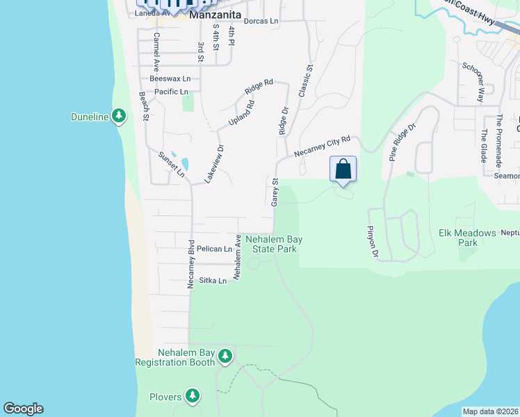 map of restaurants, bars, coffee shops, grocery stores, and more near Fairway Court in Manzanita