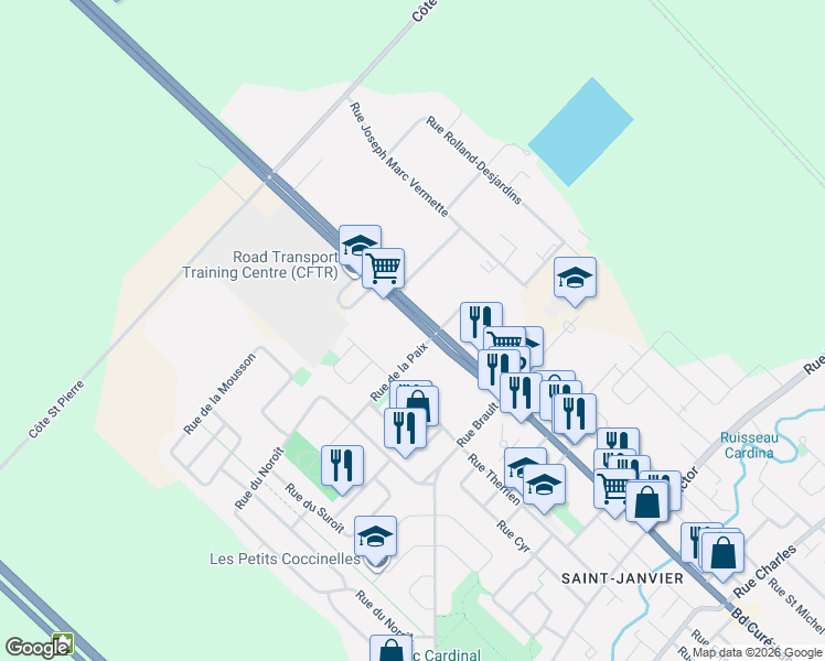 map of restaurants, bars, coffee shops, grocery stores, and more near 14230 Boulevard Curé-Labelle in Mirabel