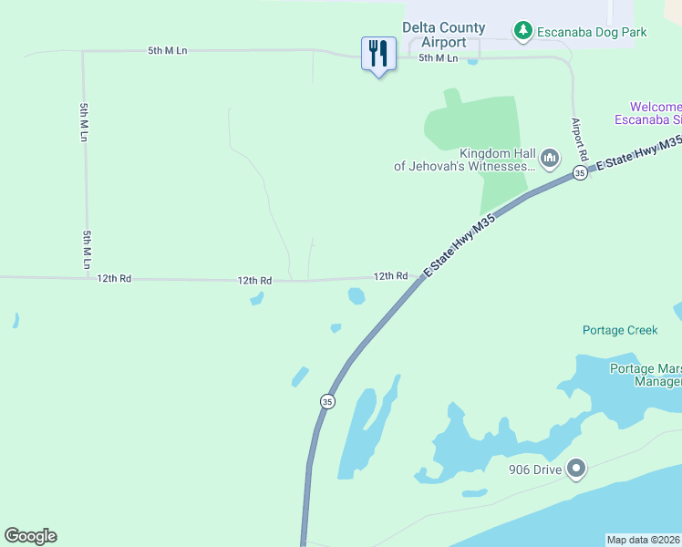 map of restaurants, bars, coffee shops, grocery stores, and more near 5301-5399 12th Road in Escanaba