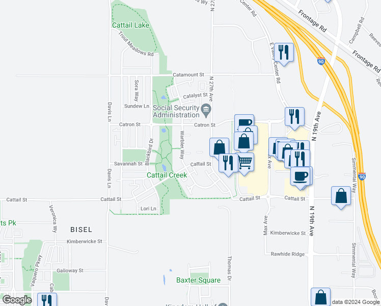 map of restaurants, bars, coffee shops, grocery stores, and more near 2750 Marlyn Court in Bozeman