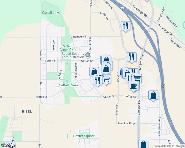 map of restaurants, bars, coffee shops, grocery stores, and more near 3004 North 27th Avenue in Bozeman