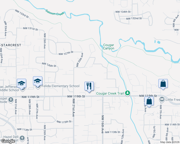 map of restaurants, bars, coffee shops, grocery stores, and more near 12310 Northwest 17th Avenue in Vancouver