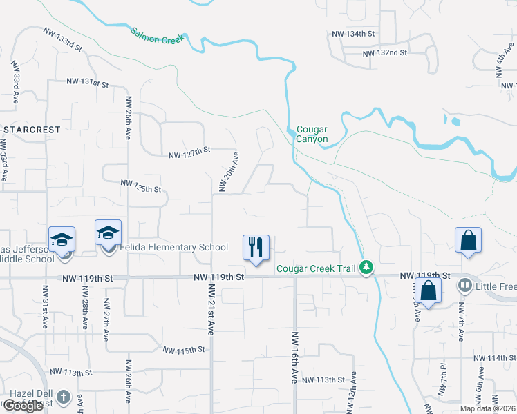 map of restaurants, bars, coffee shops, grocery stores, and more near 12310 Northwest 17th Avenue in Vancouver