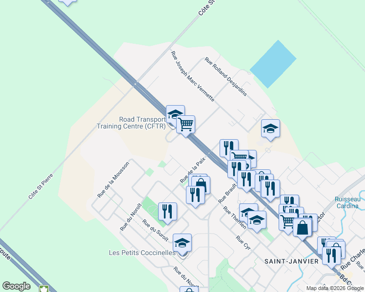 map of restaurants, bars, coffee shops, grocery stores, and more near 14250 Boulevard Curé-Labelle in Mirabel
