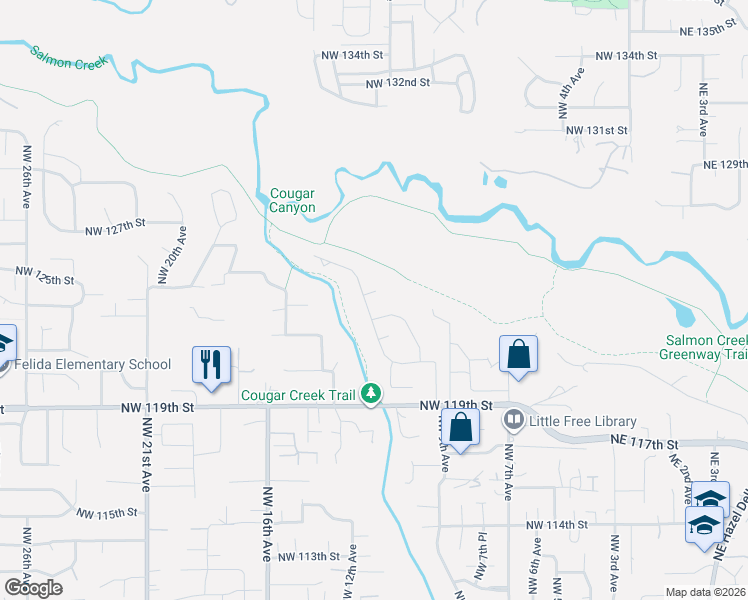 map of restaurants, bars, coffee shops, grocery stores, and more near 12305 Northwest 11th Court in Vancouver