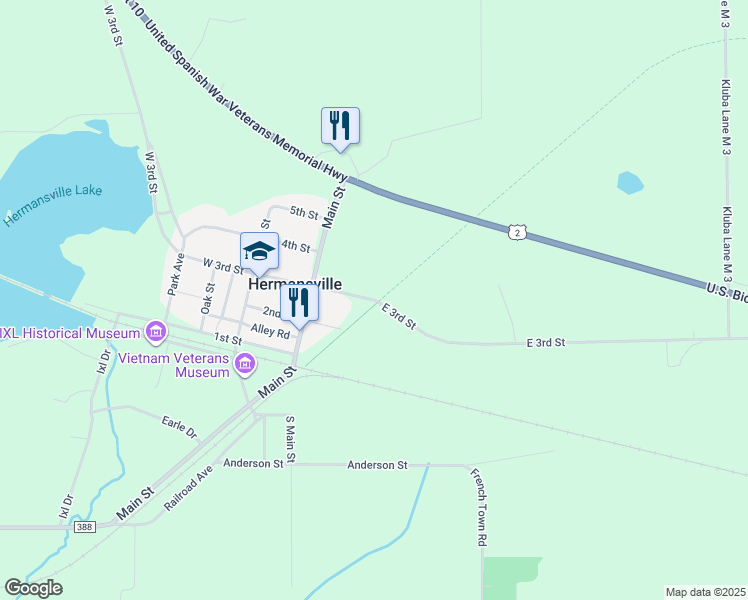 map of restaurants, bars, coffee shops, grocery stores, and more near 3rd Street in Menominee County