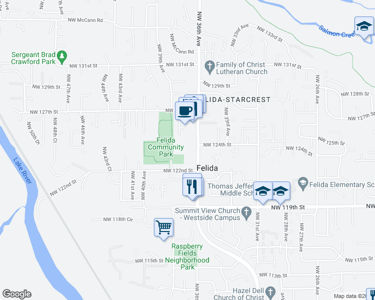 map of restaurants, bars, coffee shops, grocery stores, and more near 12314 Northwest 36th Avenue in Vancouver