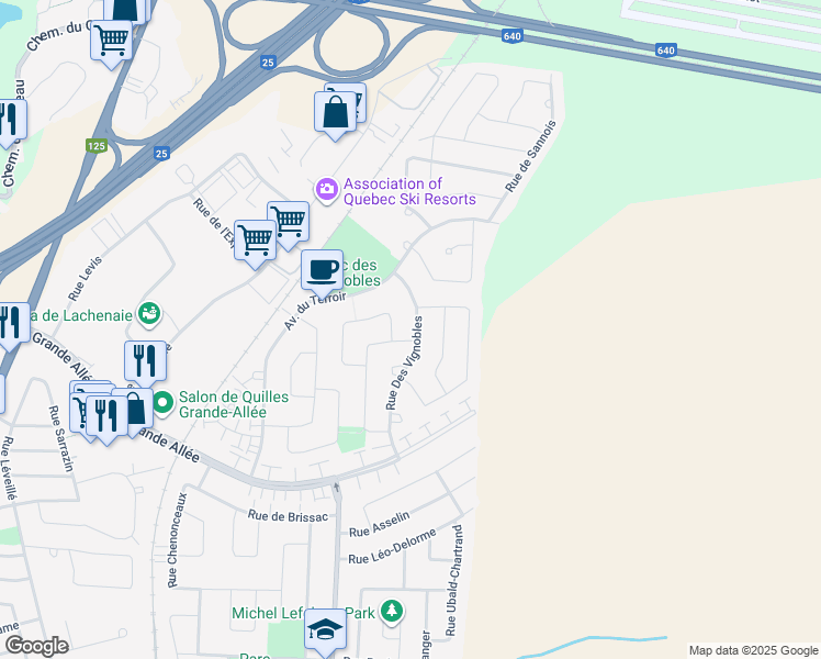 map of restaurants, bars, coffee shops, grocery stores, and more near 816 Rue Des Vignobles in Terrebonne
