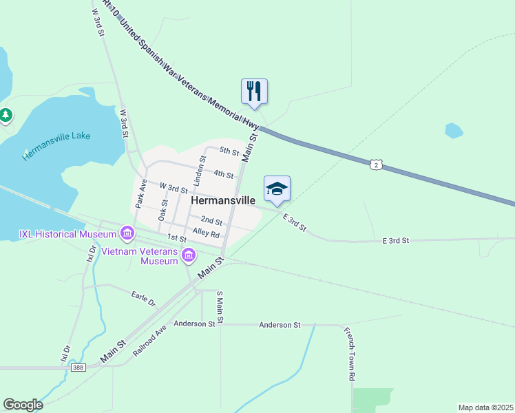 map of restaurants, bars, coffee shops, grocery stores, and more near 3rd Street in Menominee County