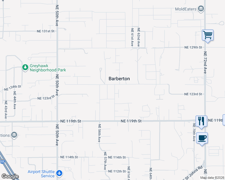 map of restaurants, bars, coffee shops, grocery stores, and more near 12308 Northeast 58th Avenue in Vancouver