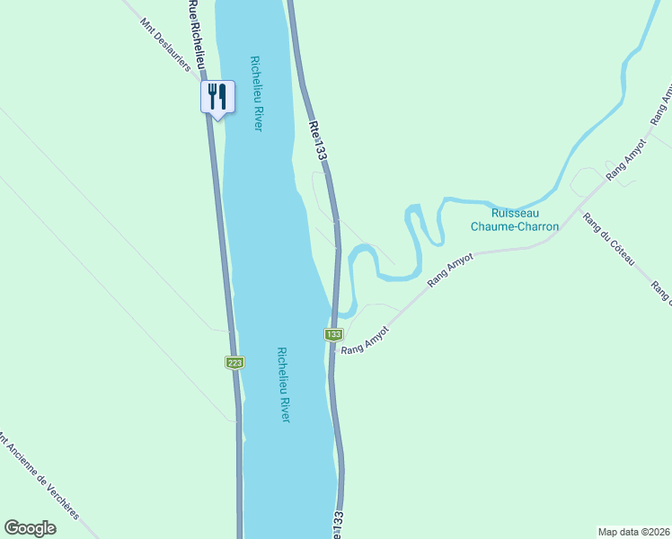 map of restaurants, bars, coffee shops, grocery stores, and more near 575 Chemin des Patriotes in Montérégie