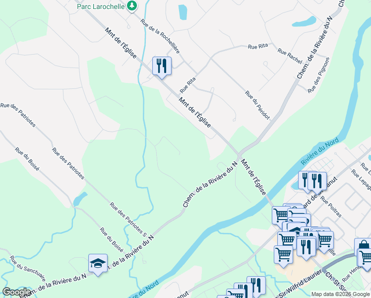 map of restaurants, bars, coffee shops, grocery stores, and more near 54 Rue de Lorimier in Saint-Colomban