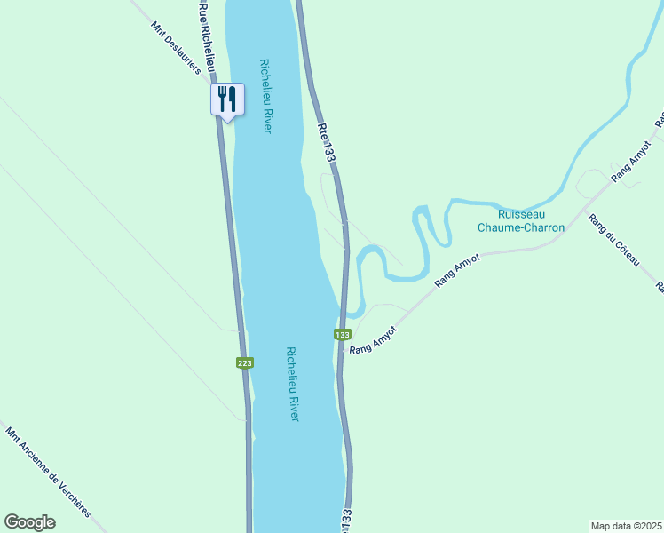 map of restaurants, bars, coffee shops, grocery stores, and more near 575 Chemin des Patriotes in Montérégie