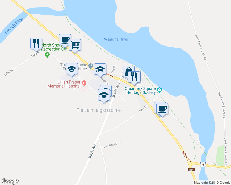 map of restaurants, bars, coffee shops, grocery stores, and more near 28 Maple Avenue in Tatamagouche